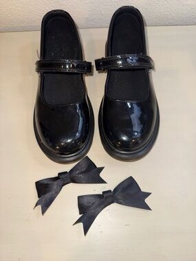 Dr. Martens Black Patent Mary Jane Shoes with Black Bows